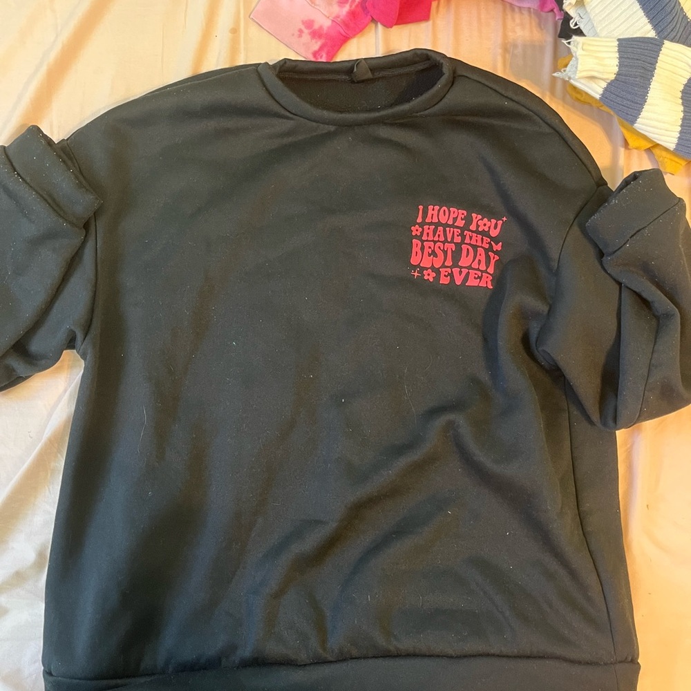 SHEIN Black Sweatshirt with Pink Graphic